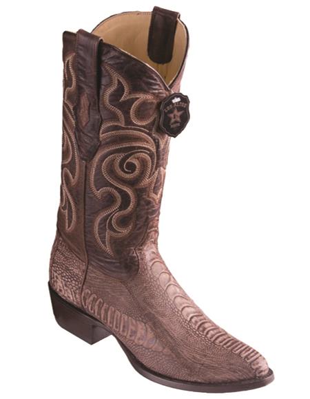 R Toe Cowboy Boots - Round Toe Cowboy Boots - Los Altos Sanded Brown Ostrich Leg R-Toe Western Boots