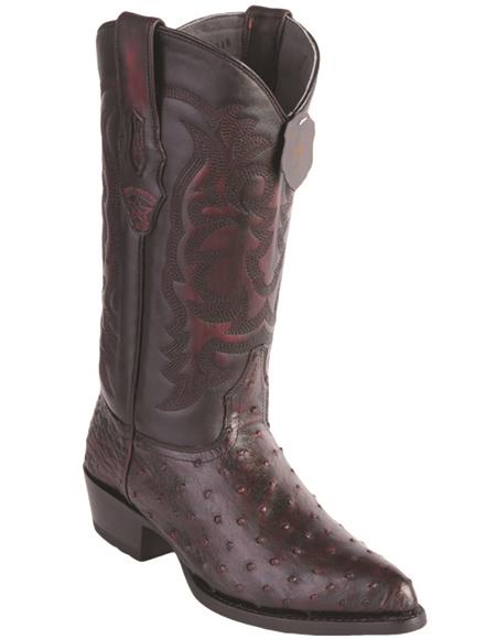 R Toe Cowboy Boots - Round Toe Cowboy Boots - Los Altos Mens Black Cherry Ostrich R-Toe Western Boot