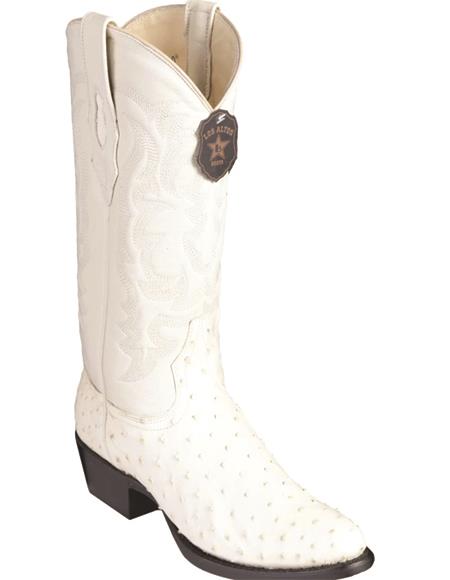 R Toe Cowboy Boots - Round Toe Cowboy Boots - Los Altos Men's Ostrich R-Toe Western Boots 9903 White
