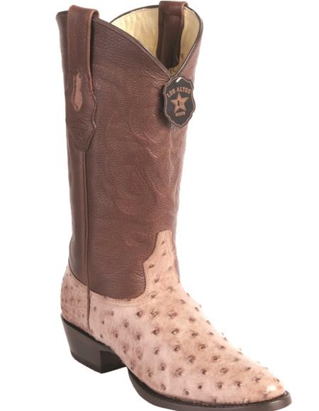 R Toe Cowboy Boots - Round Toe Cowboy Boots - Los Altos Men's Ostrich R-Toe Western Boots 9903 Brown
