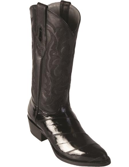 R Toe Cowboy Boots - Round Toe Cowboy Boots - Los Altos Mens Eel Black R-Toe Cowboy Boots