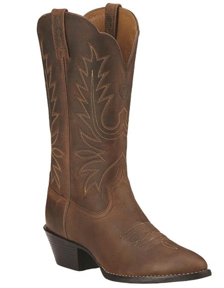 R Toe Cowboy Boots - Round Toe Cowboy Boots - Ariat Womens Heritage Western R Toe Brown Distressed