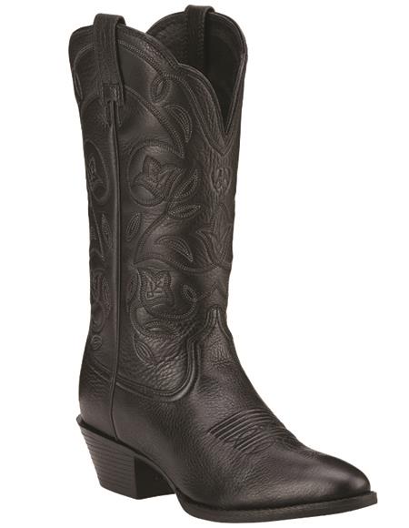 R Toe Cowboy Boots - Round Toe Cowboy Boots - Ariat Womens Heritage Western Black Boots R-Toe