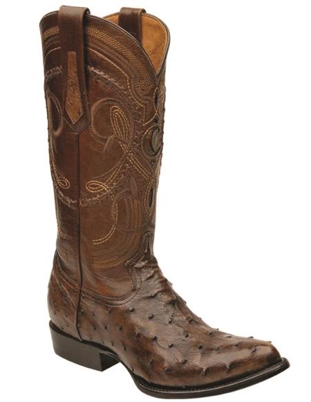 R Toe Cowboy Boots - Round Toe Cowboy Boots - Cuadra Mens Porto Maple Ostrich Cowboy Boots R-Toe