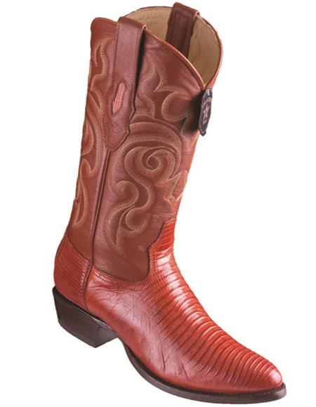 R Toe Cowboy Boots - Round Toe Cowboy Boots - Los Altos Cognac Lizard Teju R-Toe Cowboy Boots