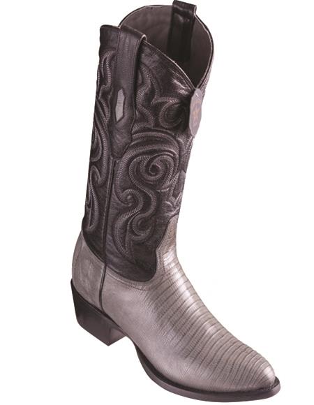 R Toe Cowboy Boots - Round Toe Cowboy Boots - Los Altos Grey Teju R-Toe Cowboy Boots