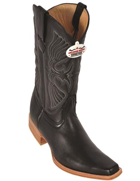 R Toe Cowboy Boots - Round Toe Cowboy Boots - Los Altos Mens Deer European Toe Western Boot Black