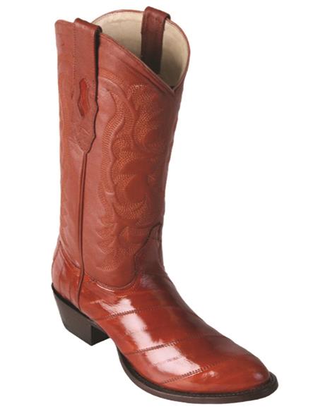 R Toe Cowboy Boots - Round Toe Cowboy Boots - Los Altos Mens Cognac Eel Cowboy Boot R-Toe