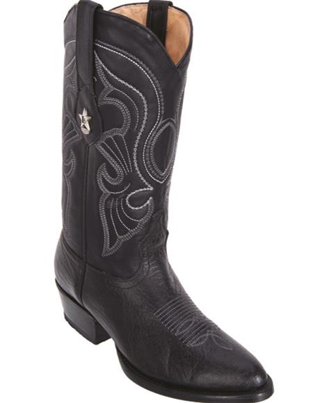 R Toe Cowboy Boots - Round Toe Cowboy Boots - Los Altos Mens Bull Shoulder Black R-Toe Cowboy Boots