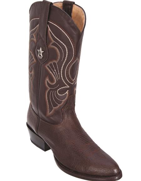 R Toe Cowboy Boots - Round Toe Cowboy Boots - Los Altos Mens Bull Shoulder Brown R-Toe Cowboy Boots