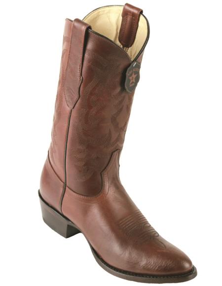 R Toe Cowboy Boots - Round Toe Cowboy Boots - Los Altos Brown R-Toe Pull Up Cowboy Boots