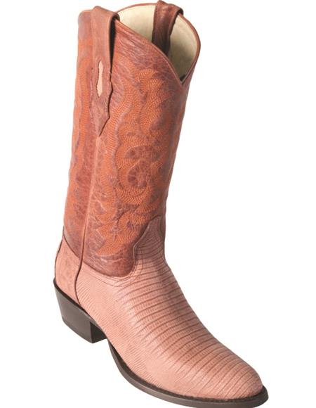 R Toe Cowboy Boots - Round Toe Cowboy Boots - Los Altos Lizard Teju R-Toe Greasy Finish Cognac Cowbo