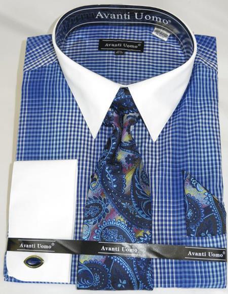 Mens Blue Dress With White Collar