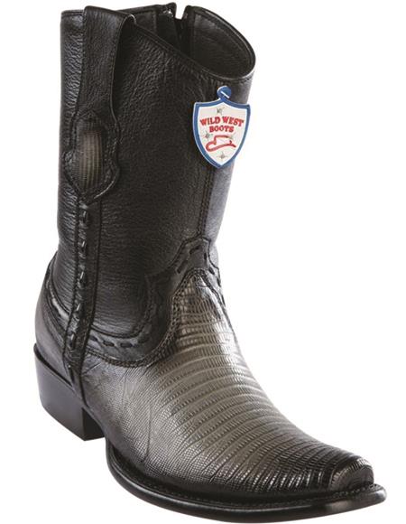 Mens Genuine Leather Lizard Skin Dubai Toe Short Boots Color Faded Grey