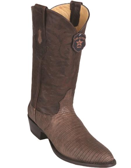Los Altos Lizard Teju R-Toe Brown Cowboy Boots