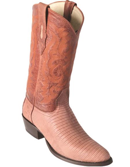 Los Altos Lizard Teju R-Toe Greasy Finish Brown Cowboy Boots