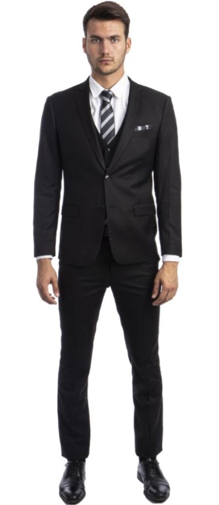 Extra Slim Fit Suit Black Shorter Sleeve ~ Shorter Jacket for Men - 3 Piece Suit For Men - Three Piece Suit