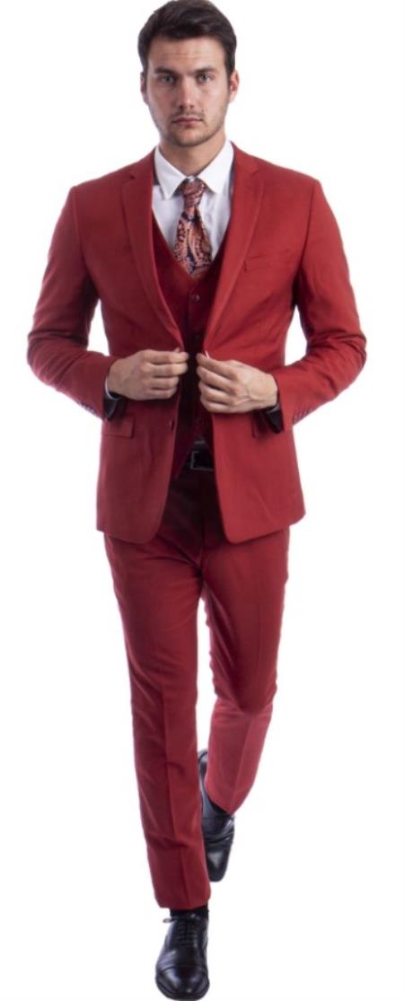 Extra Slim Fit Suit Brick Shorter Sleeve ~ Shorter Jacket for Men - 3 Piece Suit For Men - Three Piece Suit