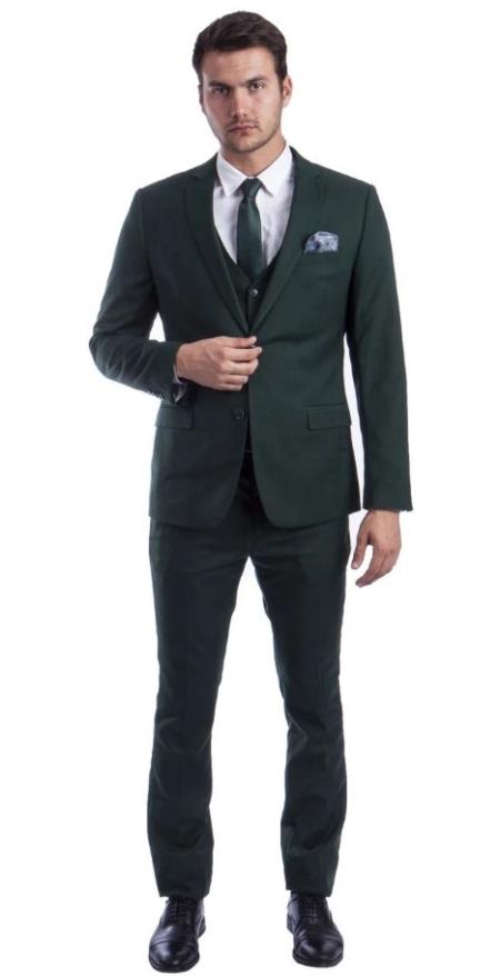 Extra Slim Fit Suit Green Shorter Sleeve ~ Shorter Jacket for Men - 3 Piece Suit For Men - Three Piece Suit
