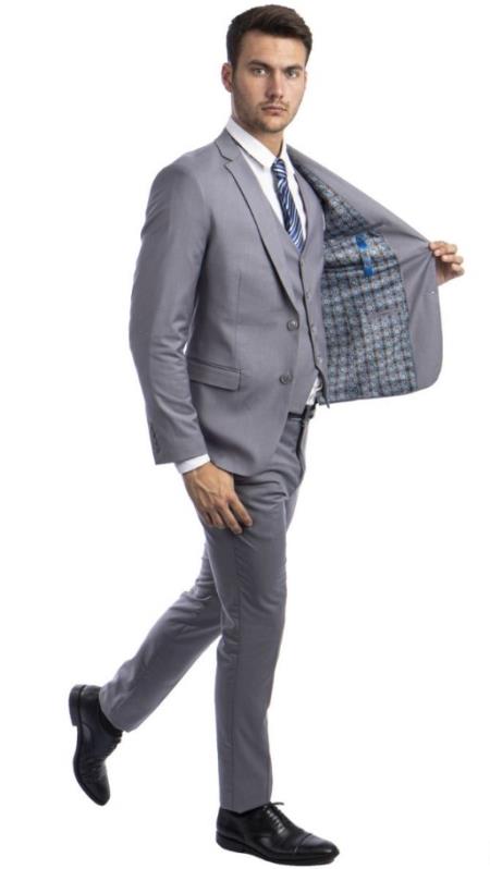 Extra Slim Fit Suit Grey Shorter Sleeve ~ Shorter Jacket for Men - 3 Piece Suit For Men - Three Piece Suit