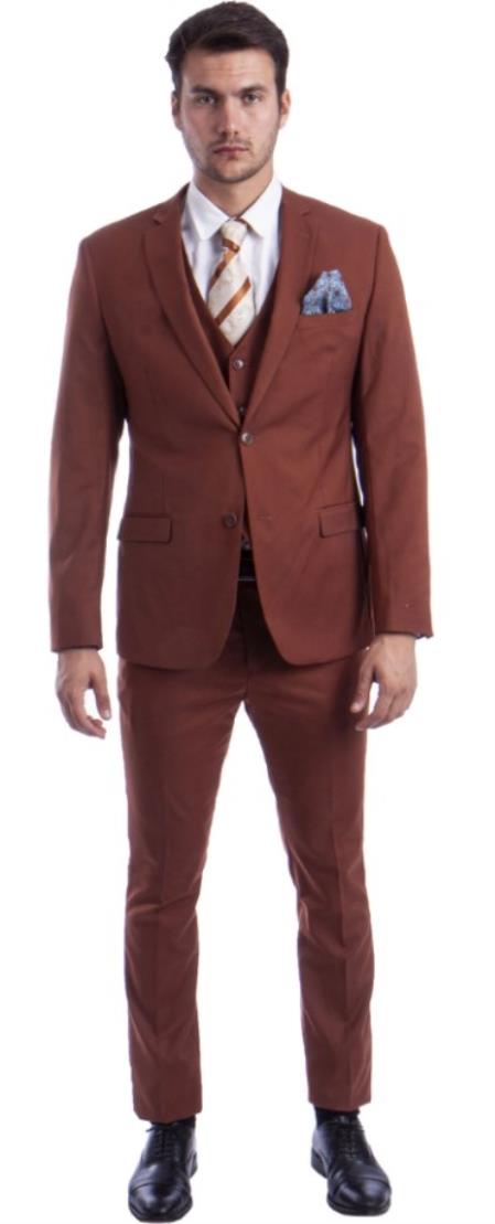 Extra Slim Fit Suit Light Brown Shorter Sleeve ~ Shorter Jacket for Men - 3 Piece Suit For Men - Three Piece Suit