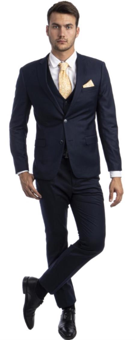 Extra Slim Fit Suit Navy Shorter Sleeve ~ Shorter Jacket for Men - 3 Piece Suit For Men - Three Piece Suit