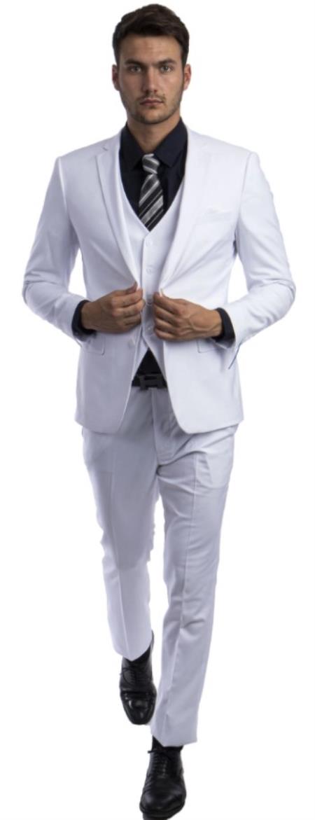 Extra Slim Fit Suit White Shorter Sleeve ~ Shorter Jacket for Men - 3 Piece Suit For Men - Three Piece Suit