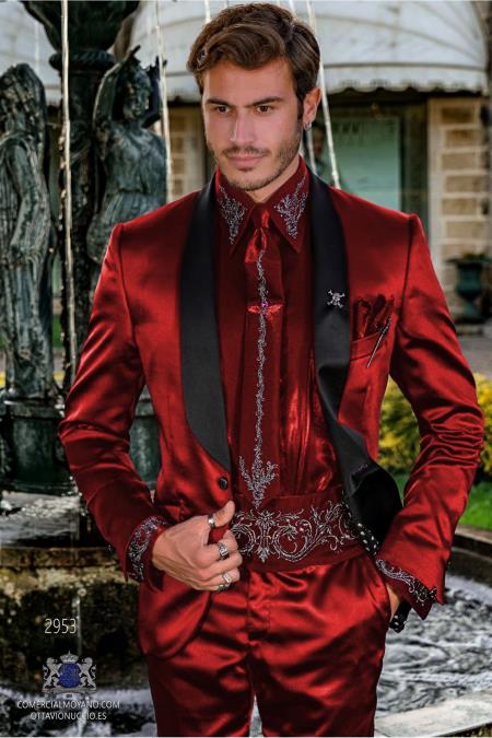 Sateen Fabric Suit - Shiny Tuxedo - Prom Suit - Groom Tuxedos - Red