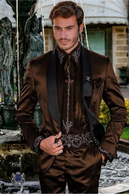 Sateen Fabric Suit - Shiny Tuxedo - Prom Suit - Groom Tuxedos - Brown