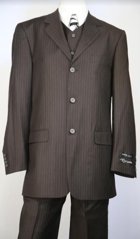 Brown Pinstripe Suit - Wool Suit - Three Button Suit - Mens 3 Button Suit Pleated Pants - 100% Percent Wool Fabric Suit - Worsted Wool Business Suit