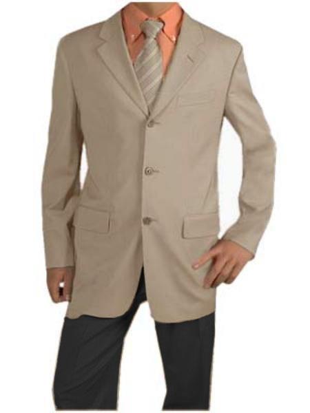 Mens 3 Button Blazer - Three Button Light Tan ~ Beige Sport Coat - Side Vented - Wool Blazer