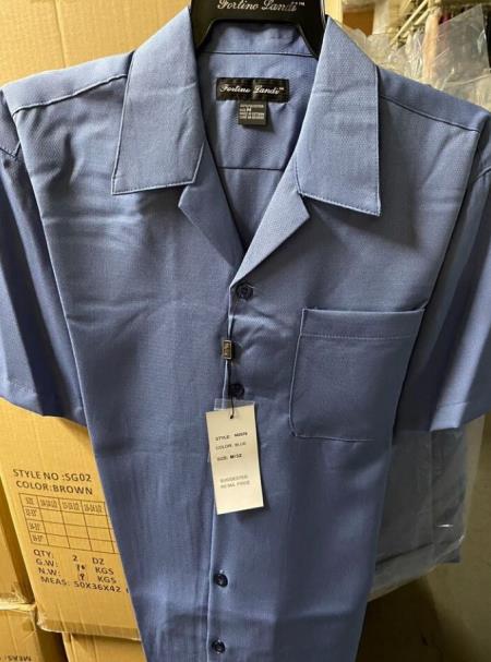 New Mens 2pc Walking Suit Short Sleeve Casual Shirt and Pants Set - M2976 Blue