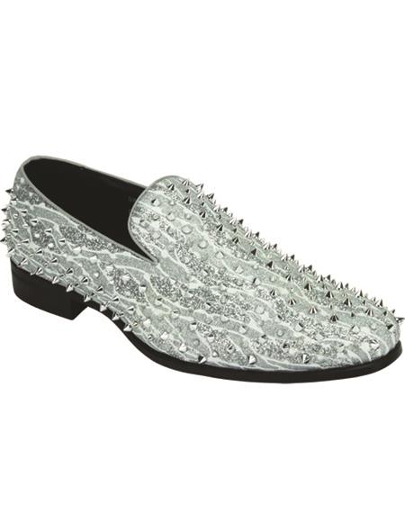 Mens Fashion Dress Shoes - Wavy Spikes - Silver