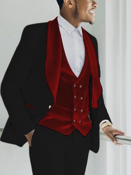 Black and Red Tuxedo - Prom Wedding Suit