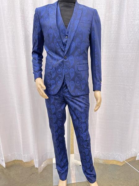 Mens Paisley Suit - Blue Floral Suit - Prom Party Suit