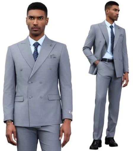 Stacy Adams Suits - 2024 Double Breasted Suits Stacy Adams Double-Breasted Peak Lapel Men's Suit, Medium Grey