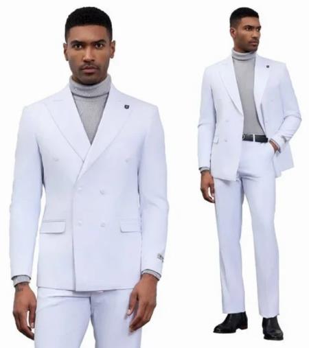 Stacy Adams Suits - Double Breasted Suits 2024 Stacy Adams Double-Breasted Peak Lapel Men's Suit, White