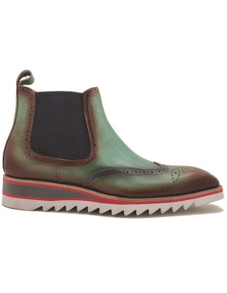 Leather Chelsea Boot With Lightweight Sole Brown ~ Turquoise