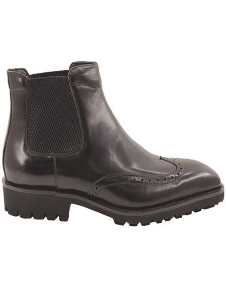 Lug Sole Chelsea Boot with Wingtip Toe Black