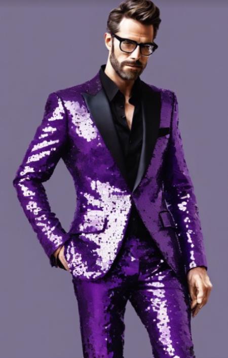 Mens Sequin Suit - Purple Tuxedo - Party Suits - Stage Suit
