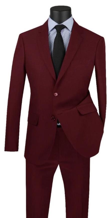 Carlo Lusso Suit - Mens Suit Modern Fit 2 Button Notch Side Vented in Burgundy