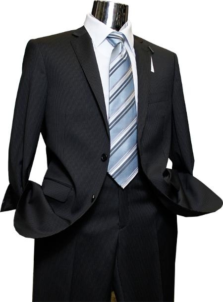 SKU#RT8850 Mens 2 Button Black Pinstripe Designer Suit  Black $249