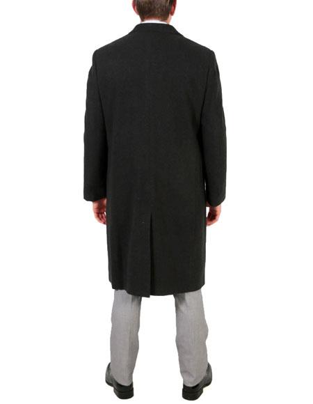 Men's Dress Coat Wool/Poly Charcoal Overcoat with slanted po