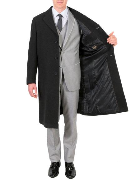 Men's Dress Coat Wool/Poly Charcoal Overcoat with slanted po