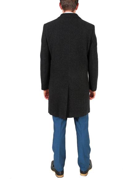 Men's Charcoal 3 Button Closure Notch Lapel Overcoat