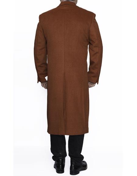 Rust Full Length Notch-Lapel Winter Dress Coat