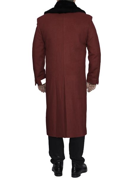 Men's Burgundy Overcoat 3 Button Full Length Wool Dress Top