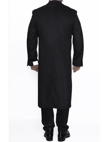 Wool Full Length Notch Lapel 3-Button Charcoal Topcoat
