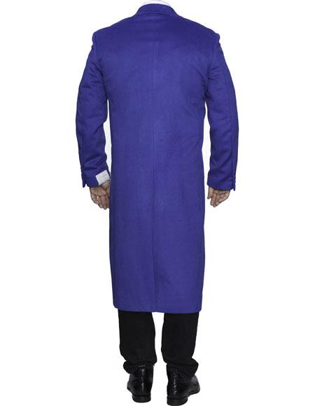 Royal Blue Notch Lapel Full Length 3-Button Overcoat