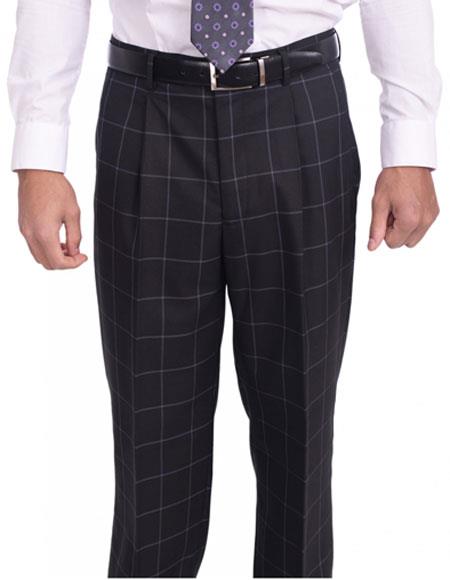 Men's Two Button Classic Fit Solid Black/Blue Windowpane Th